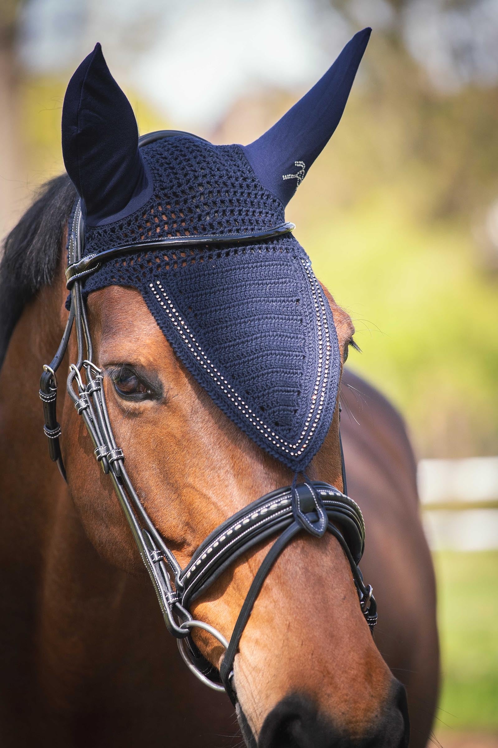 PENELOPE Long Fly Veil With Strass Antifly Protection for Horses