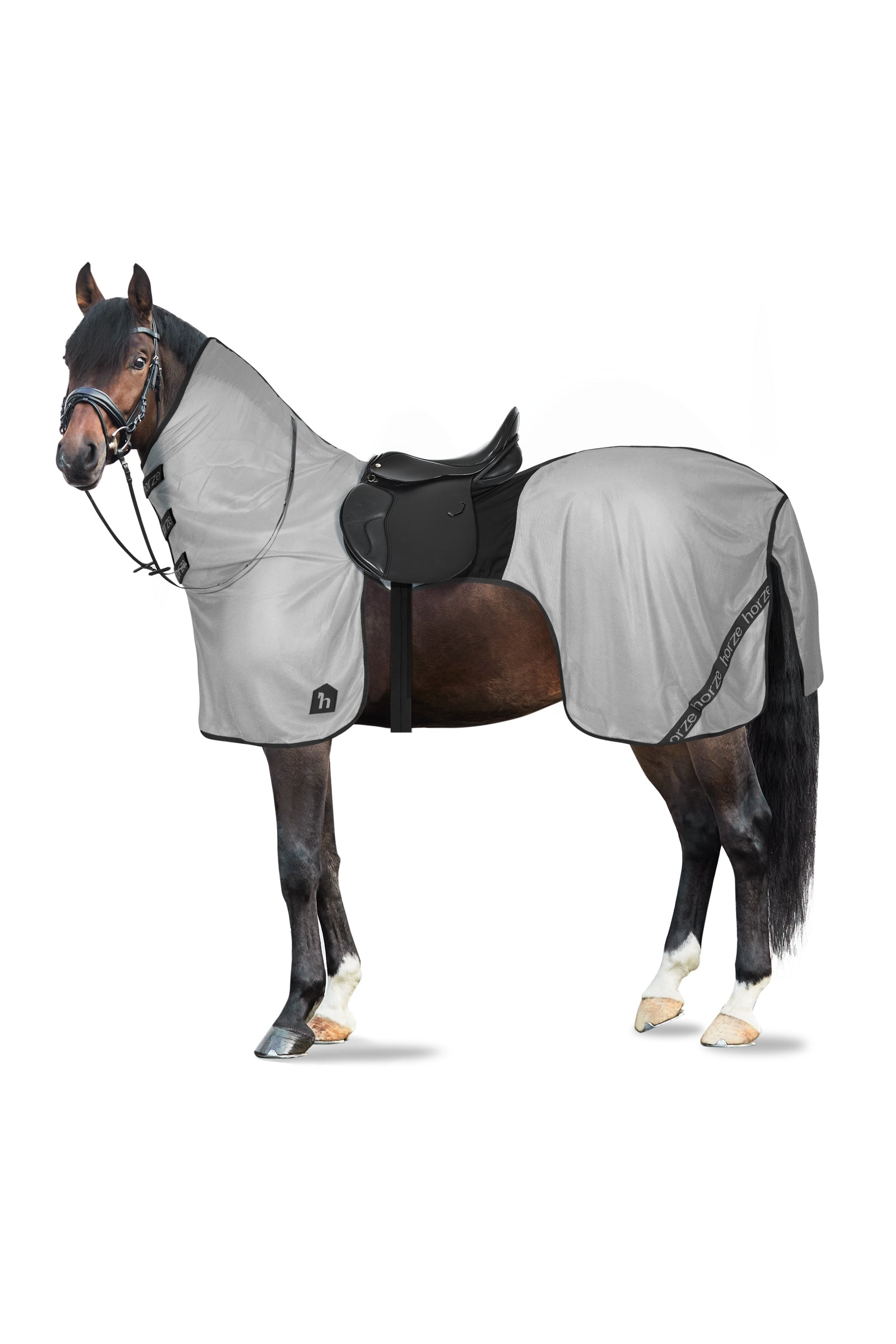 Horze Manta Riñonera Anti-Moscas con CubreCuello Desmontable y Protección UV Paso Fino Mantas Caballo