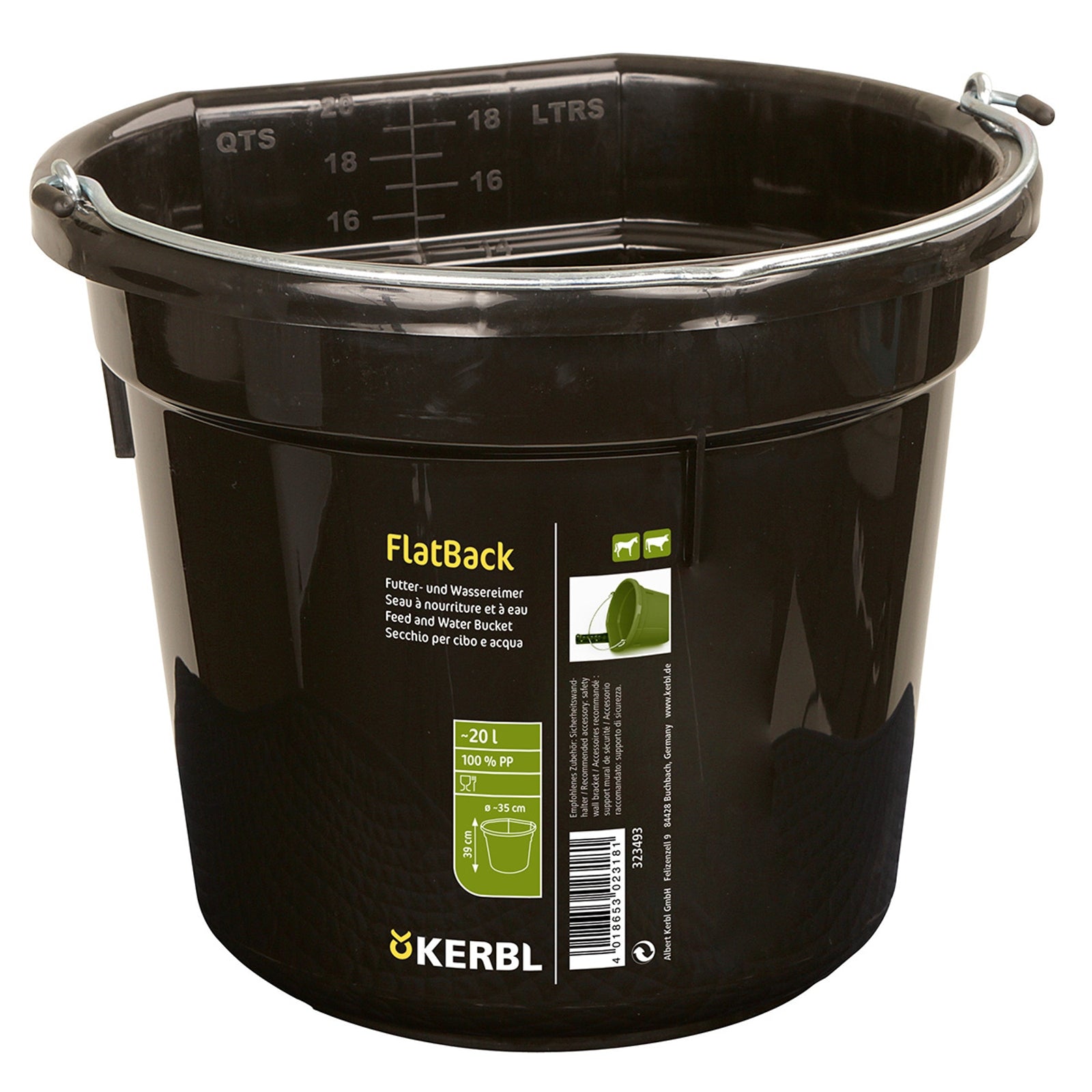 Kerbl Cubo de agua y alimento FlatBack ca. 20L Alimentación & Dar de Beber