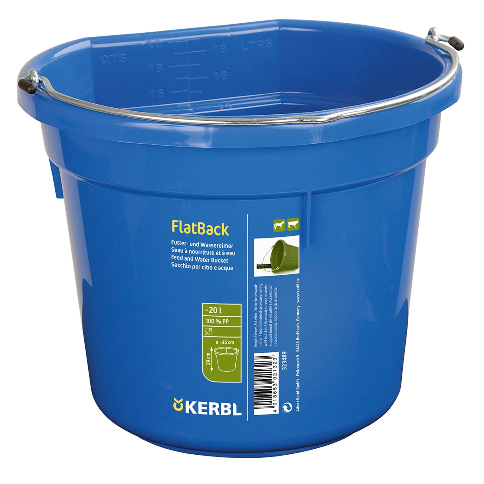 Kerbl Cubo de agua y alimento FlatBack ca. 20L Alimentación & Dar de Beber