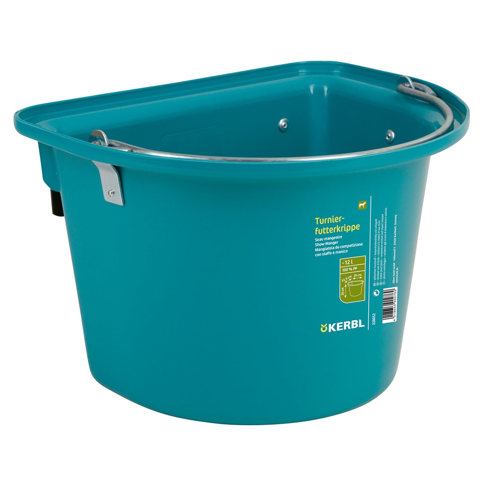 Kerbl Show feeding bucket 12L, plastic w/ hook-in bail Horse Feeders & Waterers