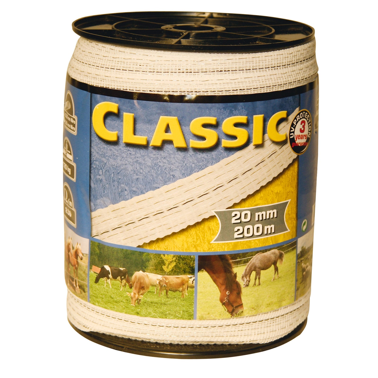 Kerbl Cinta de esgrima Classic 200 m, 20 mm, 4x0,2+2x0,3 niro Suministros de Cercas