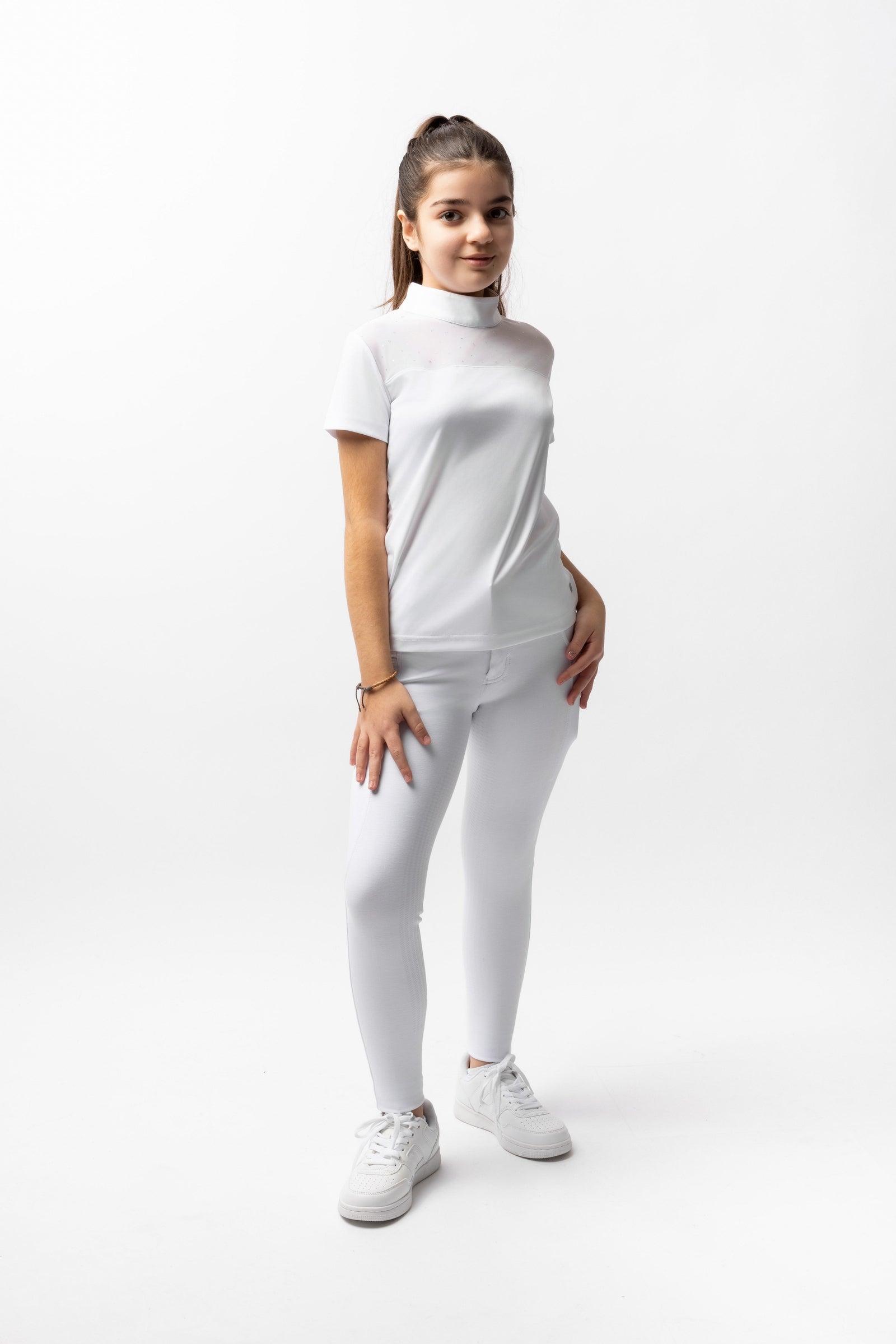 Horze Kaya Camisa de Concurso con Detalle de Diamantes de Imitación para Niños Ropa Niños
