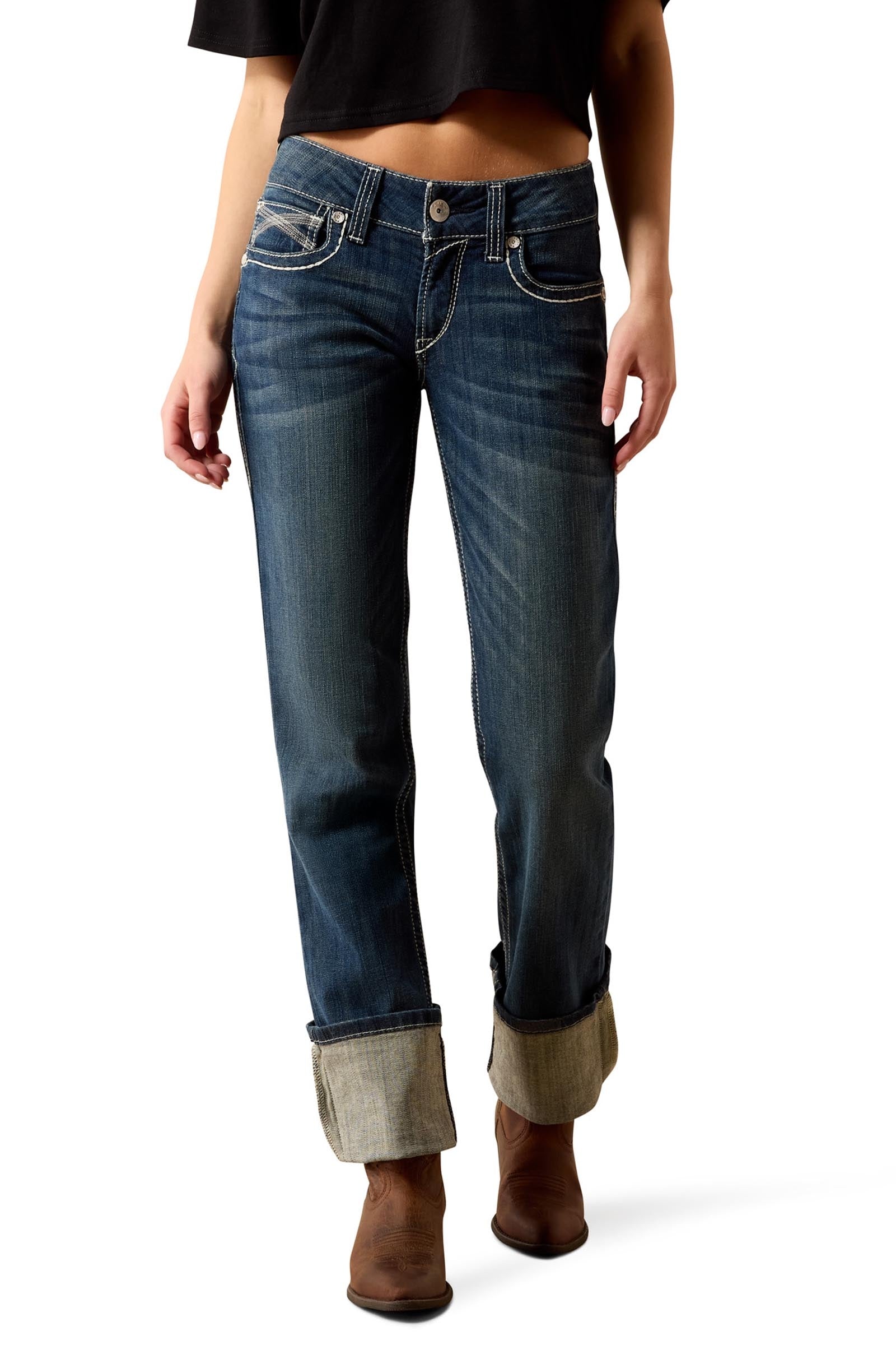 Ariat R.E.A.L. Mid Rise Stretch Ivy Stackable Straight Leg Vaqueros elásticos rectos para mujer de tiro medio Womens Breeches
