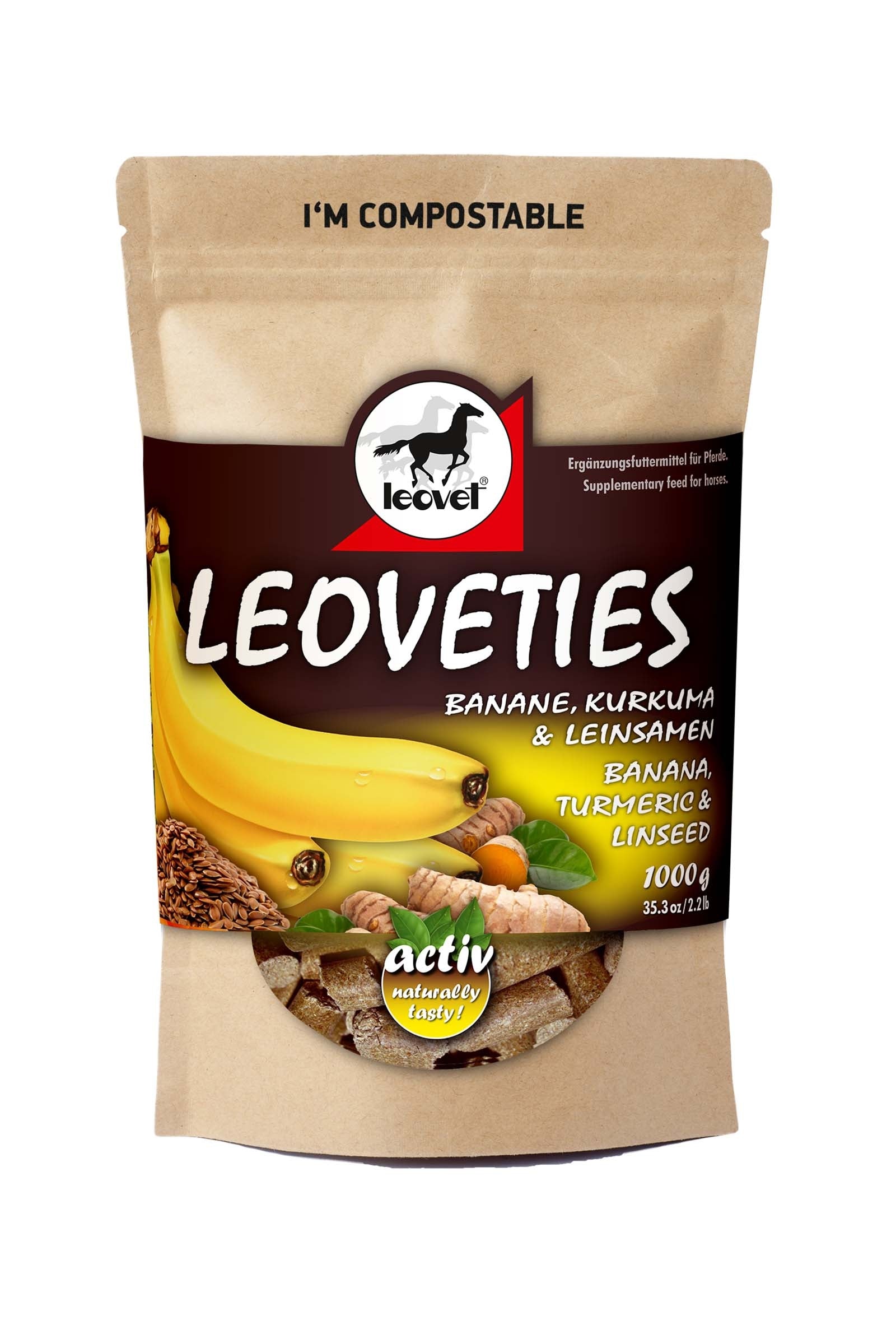 Leovet "Leoveties" Plátano, trumeric y linaza, 1 Kg Horse Feed & Nutrition