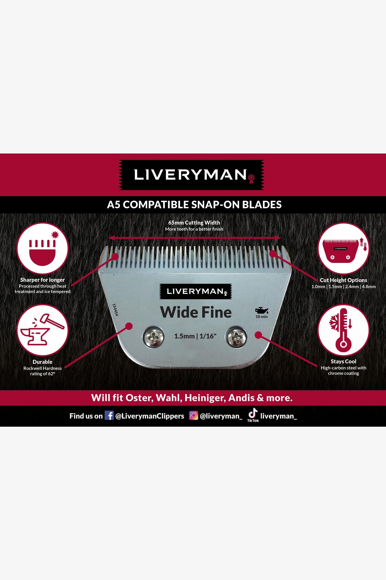 Liveryman A5 Blade Narrow 4 Skip Tooth, 9.6 mm Horse Clipping & Trimming Tools