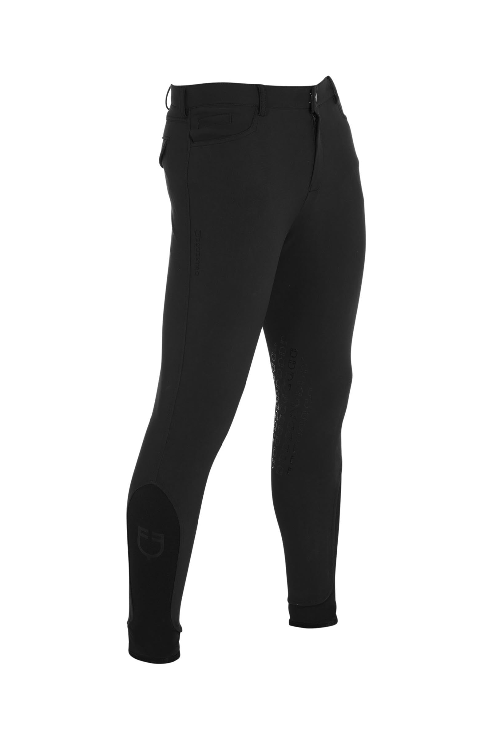 Equestro Men's Slim Fit Knee Grip Breeches With Logo Mens Riding Clothing