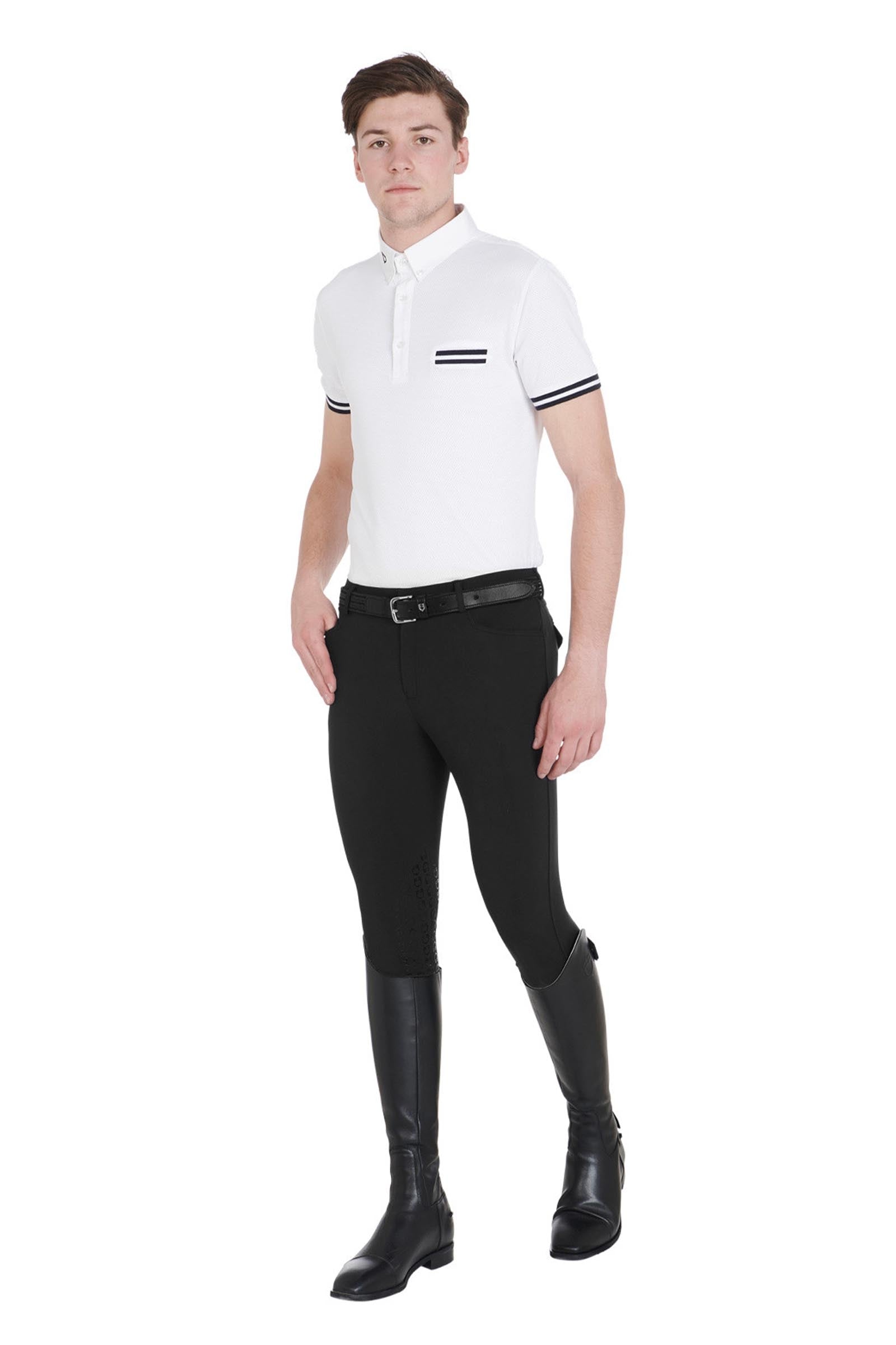 Equestro Men's Slim Fit Knee Grip Breeches With Logo Mens Riding Clothing