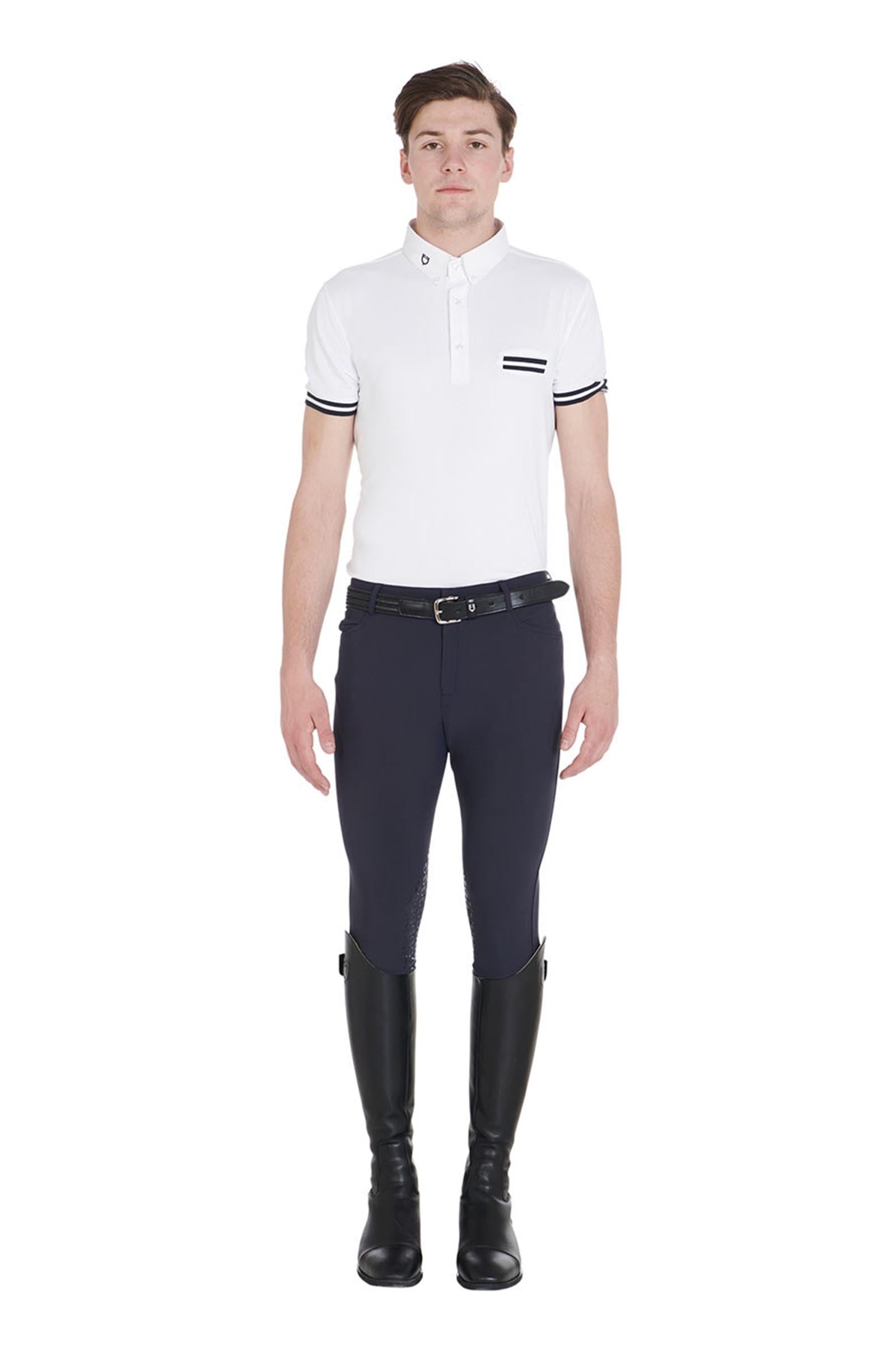 Equestro Men's Slim Fit Knee Grip Breeches With Logo Mens Riding Clothing