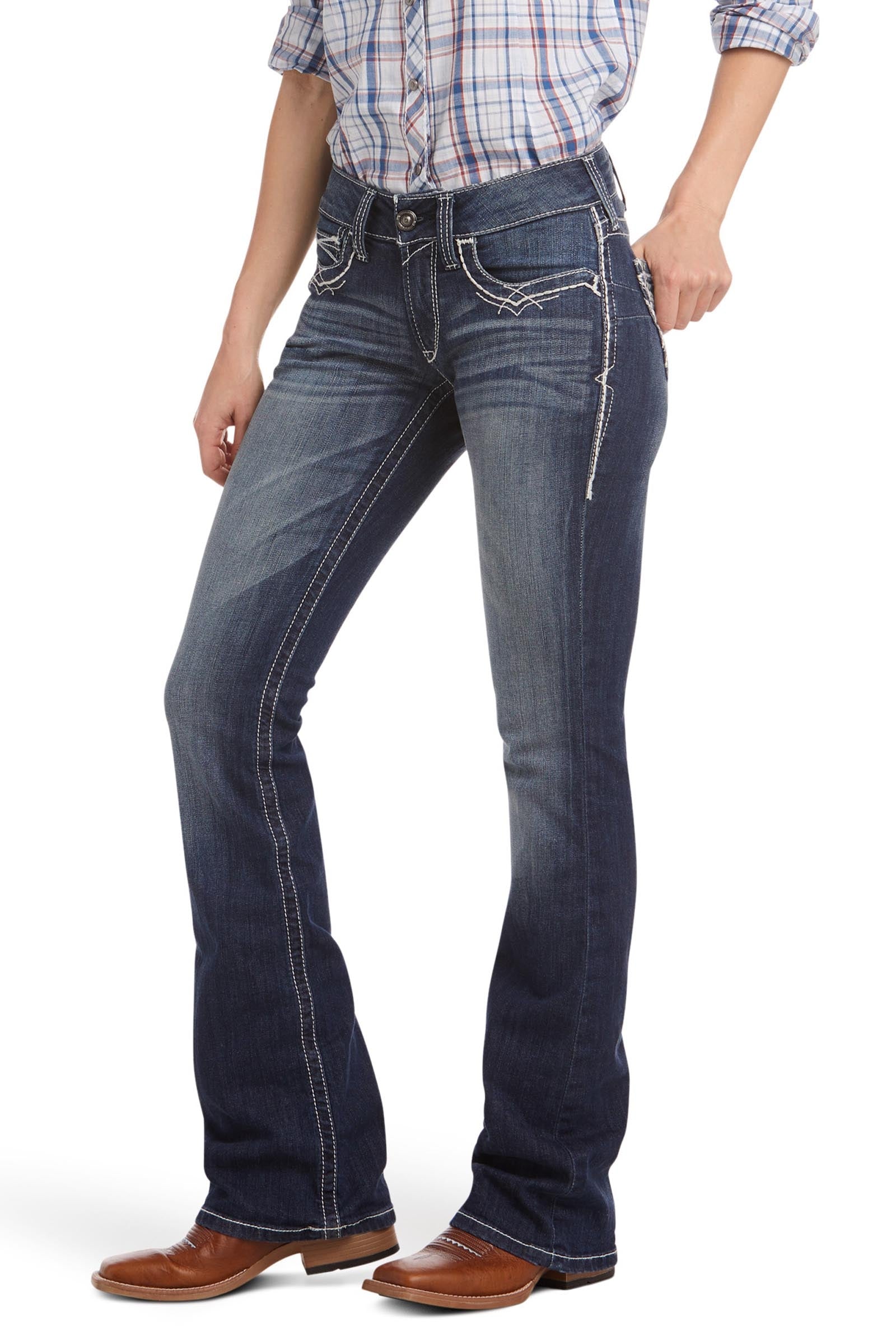 Ariat R.E.A.L. Mid Rise Stretch Entwined Vaqueros bootcut elásticos para mujer de tiro medio Womens Breeches